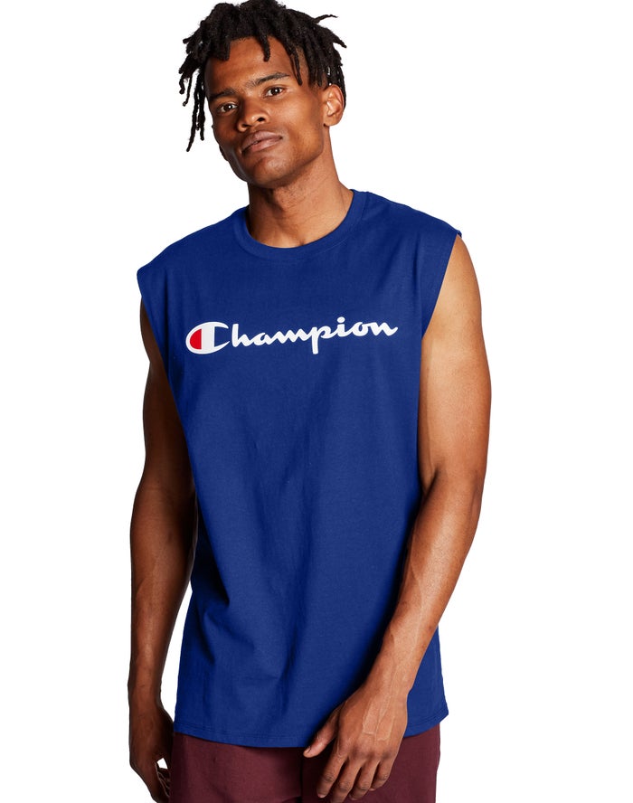 Champion Classic Jersey Script Logo - Miesten Sininen Hihaton Paita - Suomi 1523760-YZ